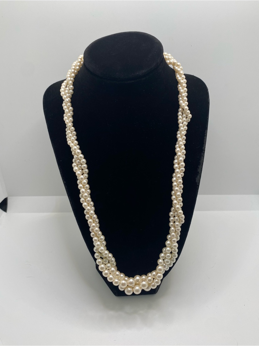 Vintage Napier Triple Strand Graduated Faux Pearl Necklace Gold Tone 22"